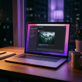 A laptop showing a picture appearing inside a chat